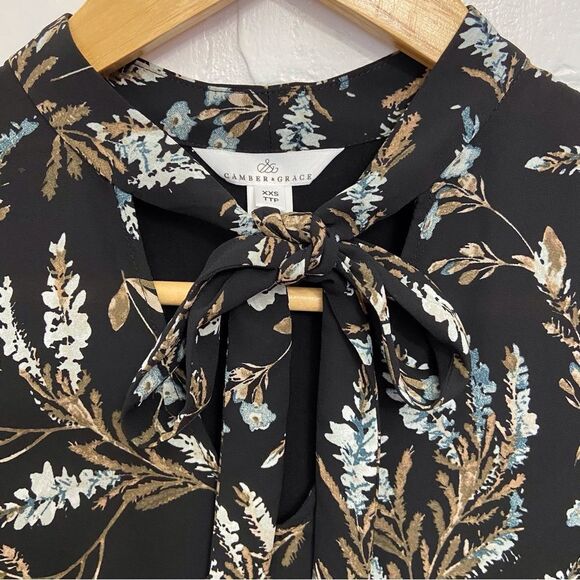 2/40$ CAMBER &Grace black sleeveless bow tie detail top shirt classic office XXS - Picture 2 of 13